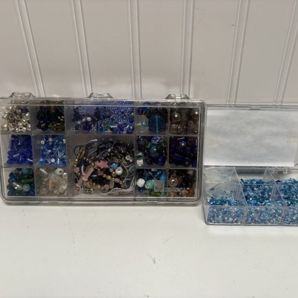 Blue Turquoise Beads 1.5 Lbs Lot Glass Seed Metal Silver Stone Mixed Jewelry